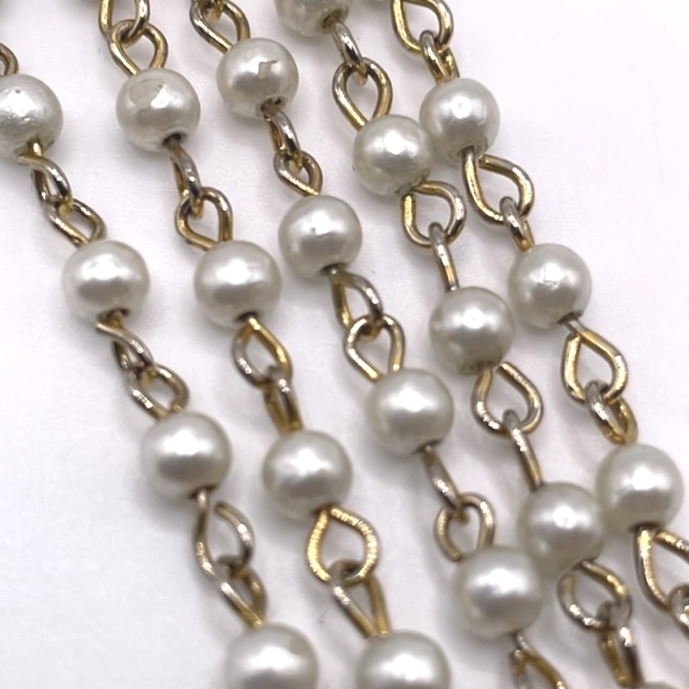 Coro Signed Vintage Gold Tone Faux Pearl Multi Strand Bracelet - Picture 6 of 6